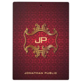 Custom Classic Elegant Black Red Damask Monogram Klemmbrett (Rückseite)