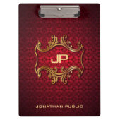 Custom Classic Elegant Black Red Damask Monogram Klemmbrett (Vorderseite)