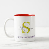 Custom Classic Elegant Black White Script Name Zweifarbige Tasse (Links)