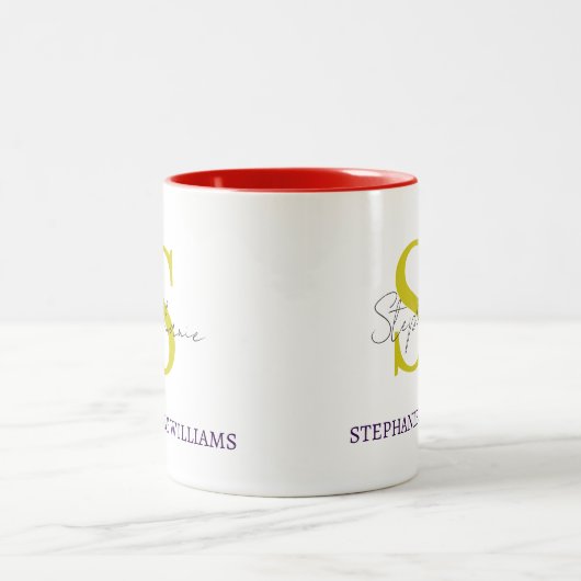 Custom Classic Elegant Black White Script Name Zweifarbige Tasse (Mittel)