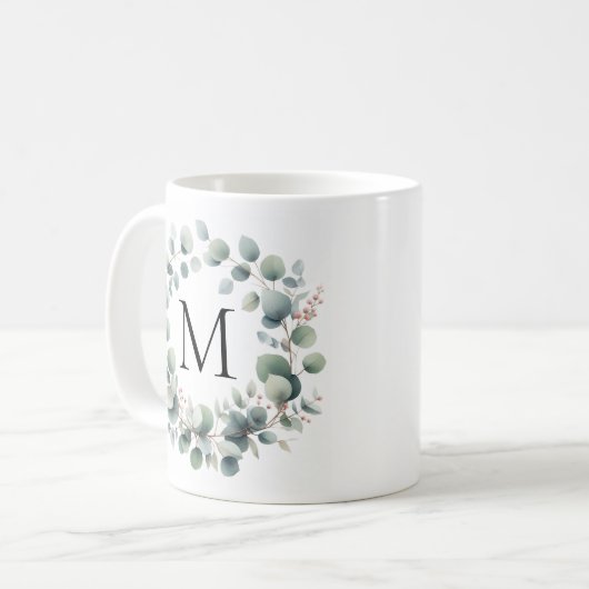 Custom Classic Green Eucalyptus Foliage Wreath Kaffeetasse (Vorderseite Links)