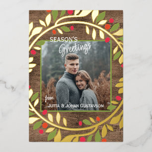 Custom Classic Green Holly Red Berries Gold Folien Feiertagskarte
