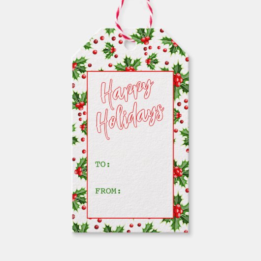 Custom Classic Holiday Green Holly Red Berries Geschenkanhänger (Vorderseite)
