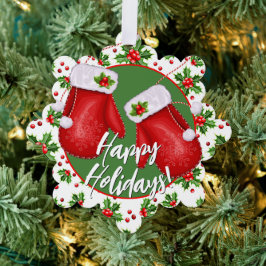 Custom Classic Holiday Green Holly Red Berries Ornament Karte