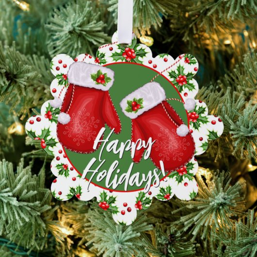 Custom Classic Holiday Green Holly Red Berries Ornament Karte (Insitu (Baum))
