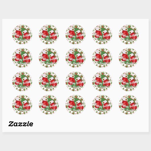 Custom Classic Holiday Green Holly Red Berries Runder Aufkleber (Blatt)