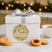 Custom Classic Holiday Green Holly Red Berries Runder Aufkleber