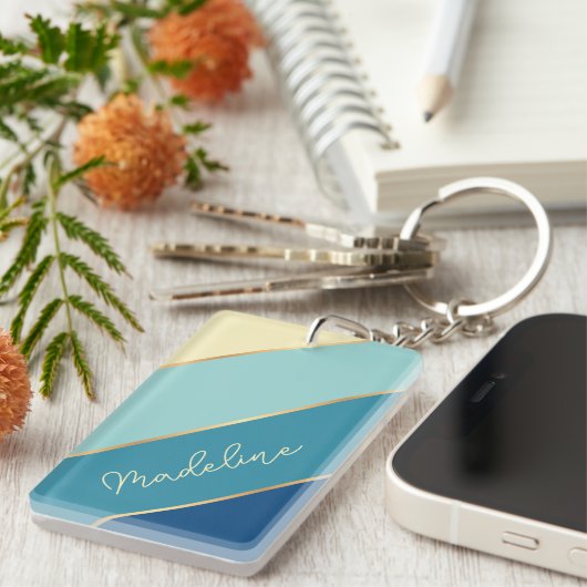 Custom Classic Niedlich Blue Aquamarin Green Yello Schlüsselanhänger (Vorderseite rechts)