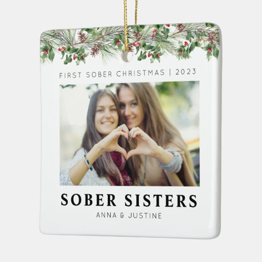 Custom Classic Sober Sisters Besties Weihnachten Keramikornament (Links)