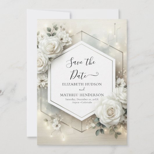 Custom Classic White Roses Wedding Save The Date (Vorderseite)