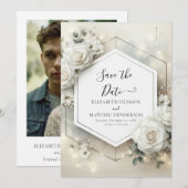 Custom Classic White Roses Wedding Save The Date (Vorne/Hinten)