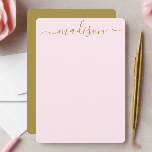 Custom Clean Blush Pink & Gold Typografie Script Mitteilungskarte