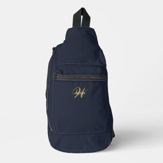 Custom Clean Navy Blue Gold Initial Monogram Crossbody Bag (Vorderseite)