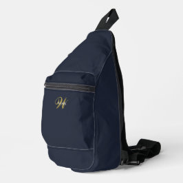 Custom Clean Navy Blue Gold Initial Monogram Crossbody Bag