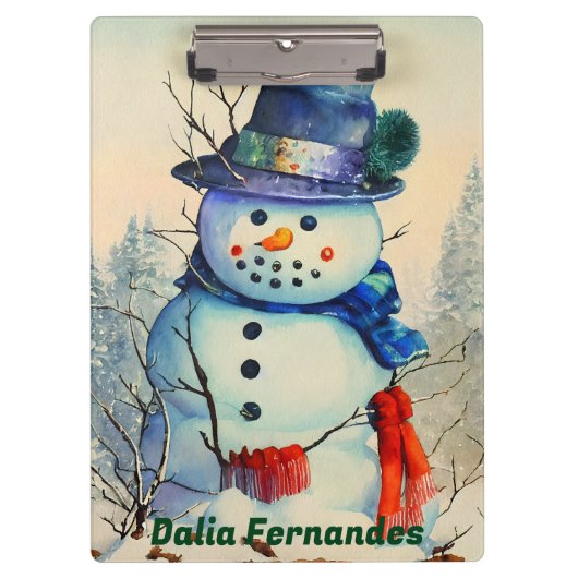 Custom Clipboard Watercolor Snowman Klemmbrett (Vorderseite)