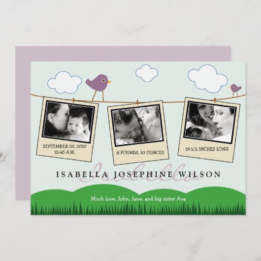 :custom: Clothesline Geburtsankündigung Ankündigung (Vorne/Hinten)