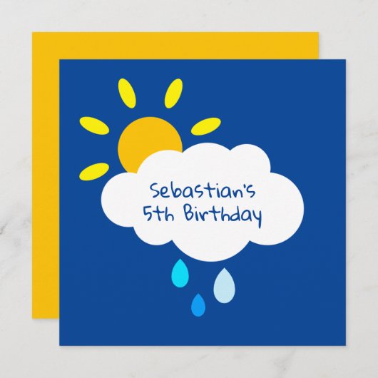 Custom Cloud, Sun & Raindrops Geburtstag einladen (Vorne/Hinten)
