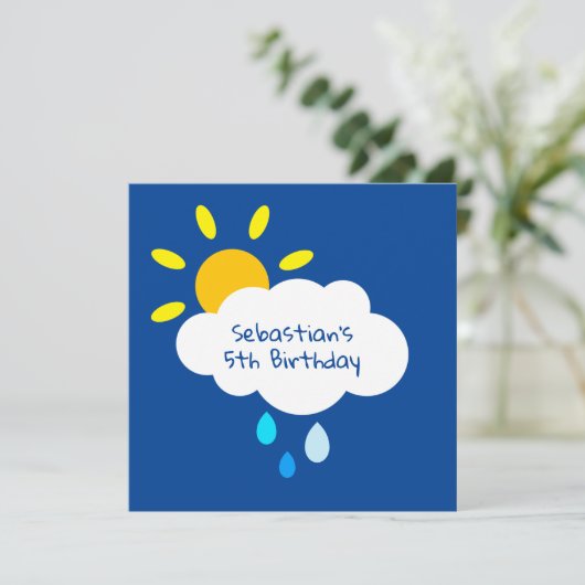 Custom Cloud, Sun & Raindrops Geburtstag einladen (Stehend Vorderseite)