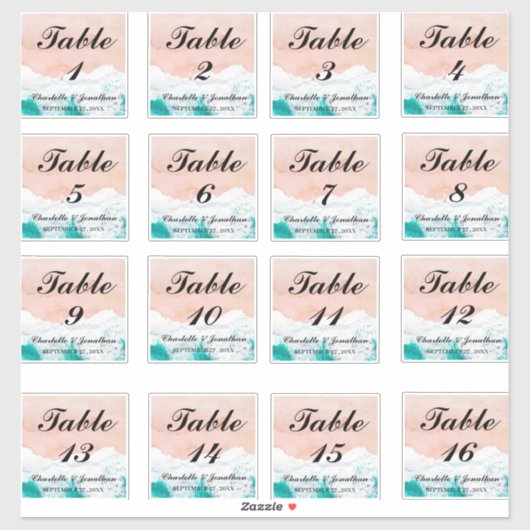 Custom Coastal Beach Hochzeiten Tischnummern Aufkleber (Blatt)