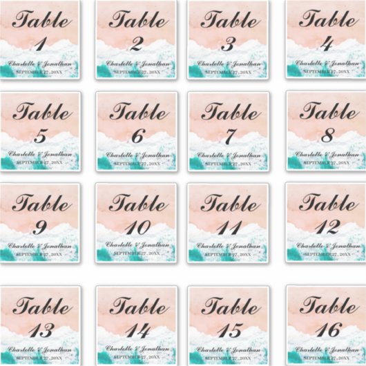 Custom Coastal Beach Hochzeiten Tischnummern Aufkleber (Vorderseite)