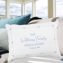 Custom Coastal Beach House Family Name Blue Musche Dekokissen