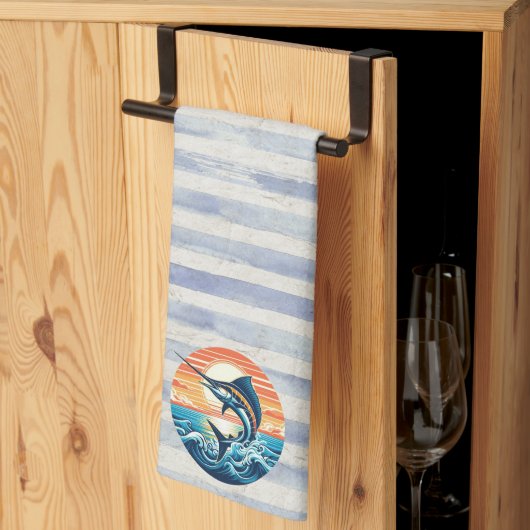 Custom Coastal/nautical/beach marlin sunset Geschirrtuch (Drittel gefaltet)