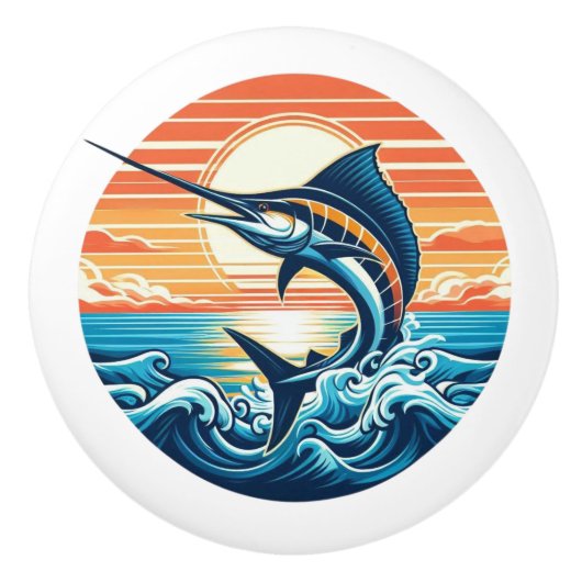 Custom Coastal/nautical/beach marlin sunset Keramikknauf (Vorderseite)