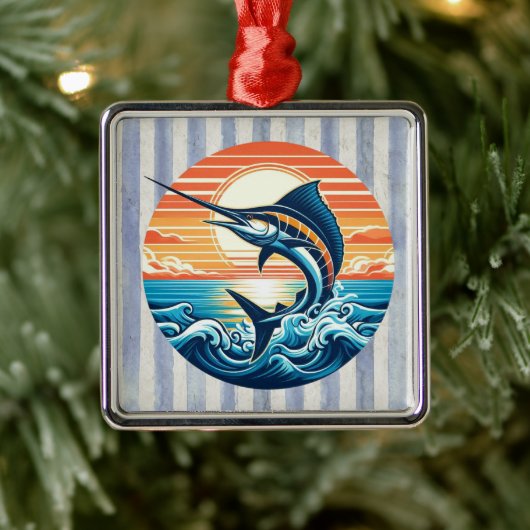Custom Coastal/nautical/beach marlin sunset Ornament Aus Metall (Baum)