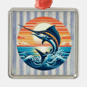 Custom Coastal/nautical/beach marlin sunset Ornament Aus Metall (Vorne)