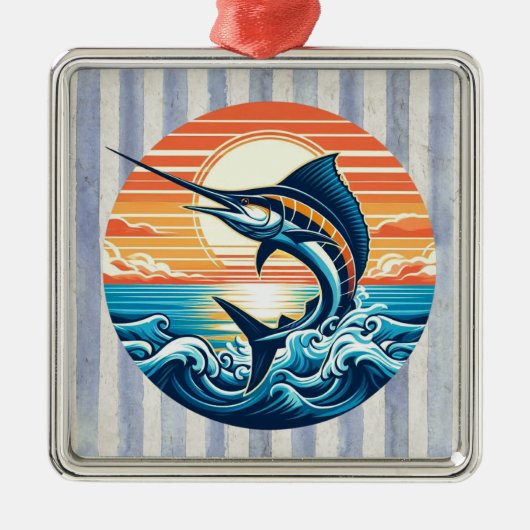 Custom Coastal/nautical/beach marlin sunset Ornament Aus Metall (Vorne)