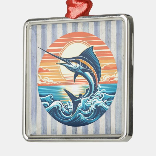 Custom Coastal/nautical/beach marlin sunset Ornament Aus Metall (Links)