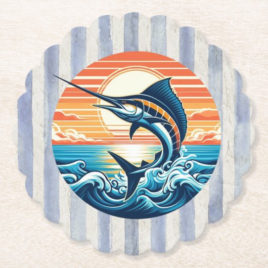 Custom Coastal/nautical/beach marlin sunset Untersetzer (Vorderseite)
