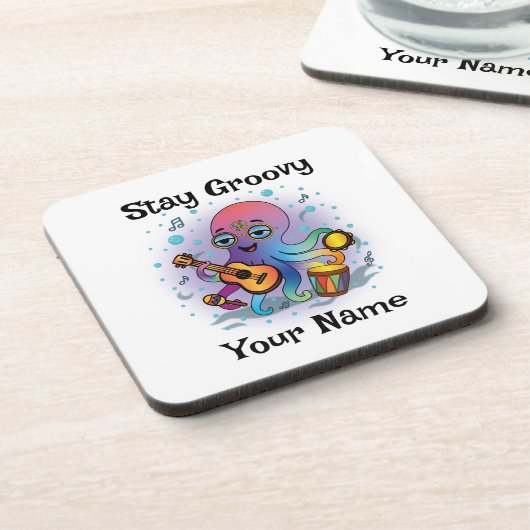 Custom Coaster | Retro Octopus | Name & Text Getränkeuntersetzer (Linke Seite)