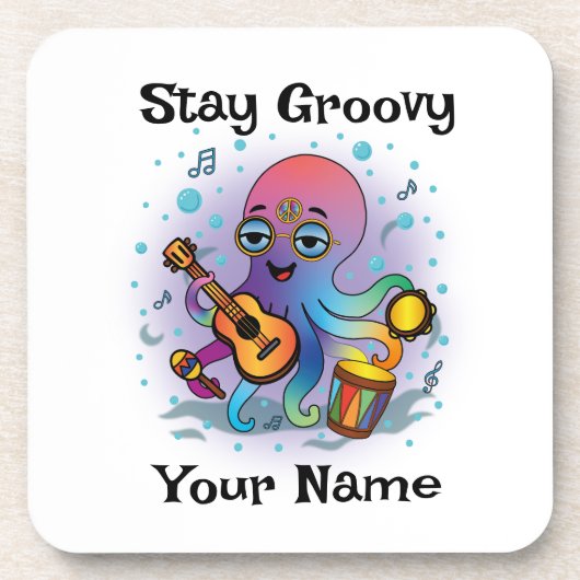 Custom Coaster | Retro Octopus | Name & Text Getränkeuntersetzer (Vorderseite)