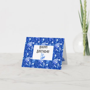 Custom Cobalt Blue Tropical Blätter Happy Birthday Karte