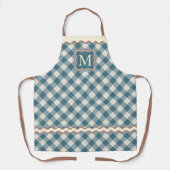 Custom Coffee Brown Aquamarin Blue Ivory Gingham Schürze (Vorderseite)