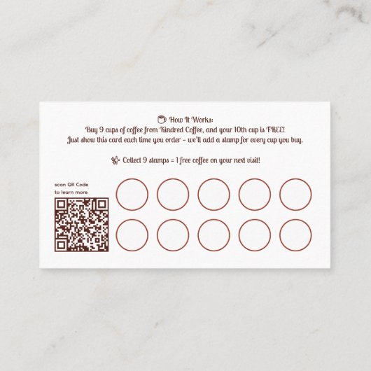 Custom Coffee Cafe Loyalty Visitenkarte (Rückseite)