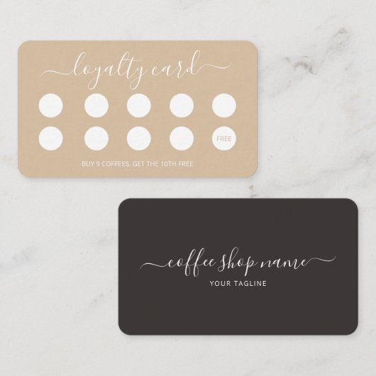 Custom Coffee Loyalty Card Einfaches Skript Schwar Treuekarte (Vorne/Hinten)