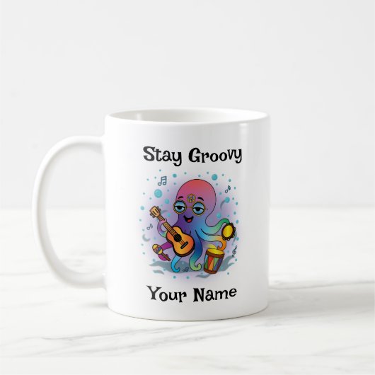 Custom Coffee Mug | Retro Octopus | Name & Text Kaffeetasse (Links)