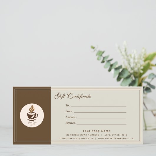 Custom Coffee Shop Gift Certificate | Personalized (Stehend Vorderseite)