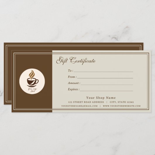 Custom Coffee Shop Gift Certificate | Personalized (Vorne/Hinten)