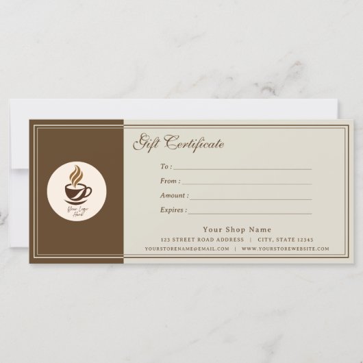 Custom Coffee Shop Gift Certificate | Personalized (Vorderseite)