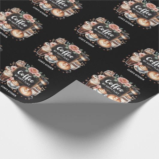 ☕ Custom Coffeecore Kitchen Café Kaffee Happy Plac Geschenkpapier (Ecke)