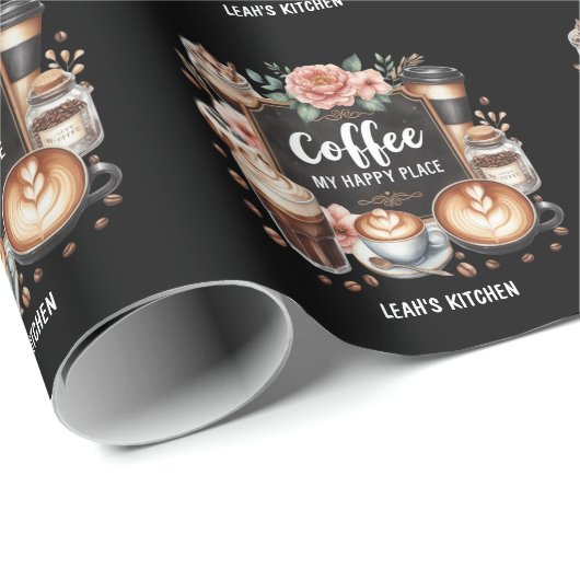 ☕ Custom Coffeecore Kitchen Café Kaffee Happy Plac Geschenkpapier (Rolleneckpunkt)