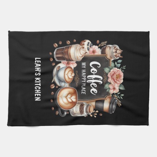 ☕ Custom Coffeecore Kitchen Café Kaffee Happy Plac Geschirrtuch (Horizontal)