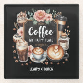 ☕ Custom Coffeecore Kitchen Café Kaffee Happy Plac Glasuntersetzer (Vorderseite)