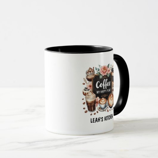 ☕ Custom Coffeecore Kitchen Café Kaffee Happy Plac Tasse (VorderseiteRechts)