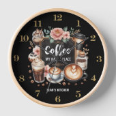 ☕ Custom Coffeecore Kitchen Café Kaffee Happy Plac Uhr (Vorderseite)