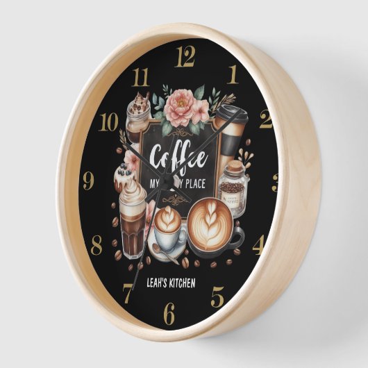 ☕ Custom Coffeecore Kitchen Café Kaffee Happy Plac Uhr (Winkel)