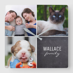 Custom Collage 4 Fotos, Personalisiert, chalkulier Quadratische Wanduhr